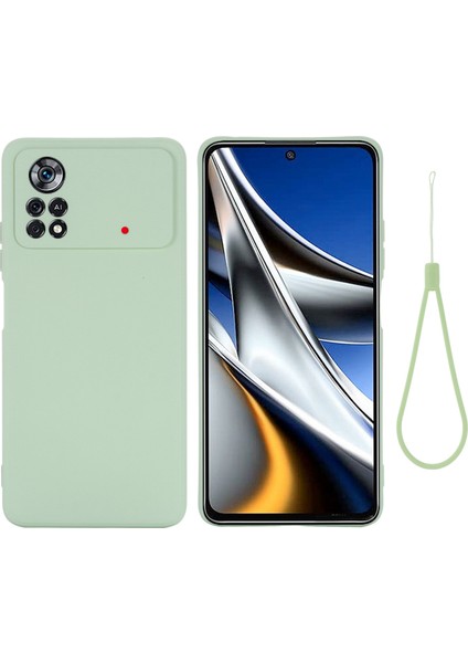 Xiaomi Poco X4 Pro 5g Strap Anti-Fall Ince Sıvı Silikon Kılıf Yumuşak Mikrofiber Astar Koruyucu Yeşil (Yurt Dışından)