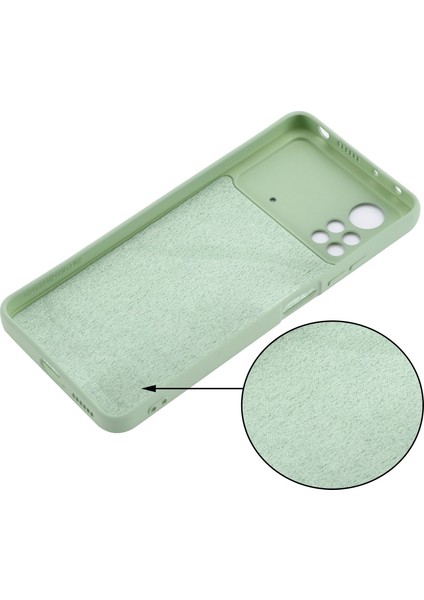 Xiaomi Poco X4 Pro 5g Strap Anti-Fall Ince Sıvı Silikon Kılıf Yumuşak Mikrofiber Astar Koruyucu Yeşil (Yurt Dışından)