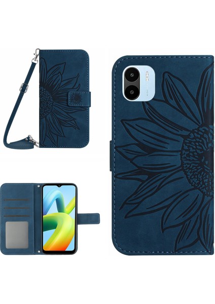 HT04 Xıaomı Redmı A1 4g/a2 4g Cüzdan Stand Omuz Strap-Dark Mavi ile Cilt Dostu Cep Telefonu Kapağı (Yurt Dışından)