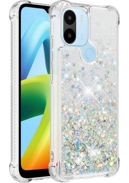 Xiaomi Redmi A1 4g/a2 4g/a1+ 4g/a2+ 4g/poco C50 4g Sıvı Yüzen Glitter Sequins Tpu Telefon Vaka Silver/kalpler (Yurt Dışından)