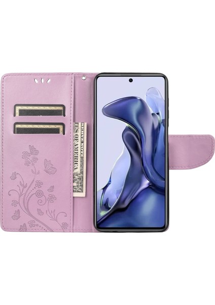 Xiaomi Poco X4 Pro 5g Kelebek Çiçeği Dragriting Cüzdan Düzeyli Pu Deri Bilek Kayışı Stand Özellik Koruyucu Kapak Light Mor (Yurt Dışından)