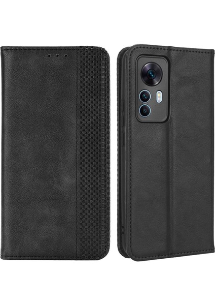 Xiaomi 12T 5g/redmi K50 Ultra 5G/12T Pro 5g Retro Doku Pu Deri Telefon Kılıfı Baskılı Desen Standı Manyetik Emilim Cüzdan Black (Yurt Dışından)