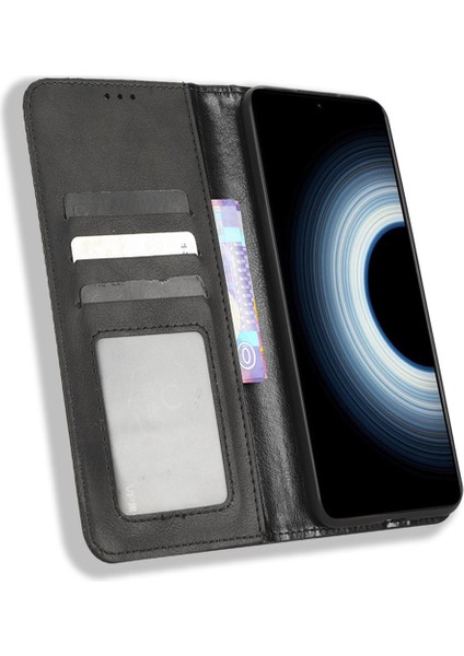 Xiaomi 12T 5g/redmi K50 Ultra 5G/12T Pro 5g Retro Doku Pu Deri Telefon Kılıfı Baskılı Desen Standı Manyetik Emilim Cüzdan Black (Yurt Dışından) fırsatları