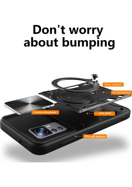 Xiaomi 12T 5G/12T Pro 5g/redmi K50 Ultra Pc+Tpu Ring Kickstand Kapak Slayt Lens Koruması Telefon Kasa-Silver (Yurt Dışından) indirimleri