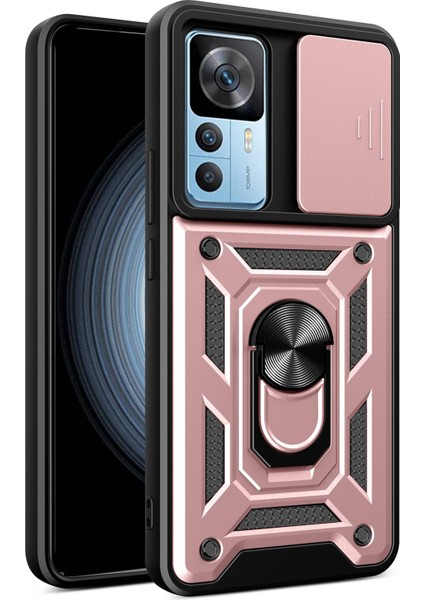 Xiaomi Için Telefon Kılıfı 12T 5g/redmi K50 Ultra 5g, Şok Geçirmez Halka Kickstand Pc+Tpu Koruyucu Arka Kapak Slayt Kamera Koruyucu Gold (Yurt Dışından)