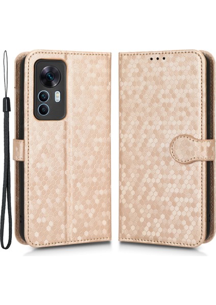 Xiaomi 12T 5g/redmi K50 Ultra 5g Için Anti-Cratch Cep Telefonu Kılıfı, Pu Deri Dot Desen Baskılı Stand Telefon Cüzdan Kapağı Strap-Rose Altın (Yurt Dışından)