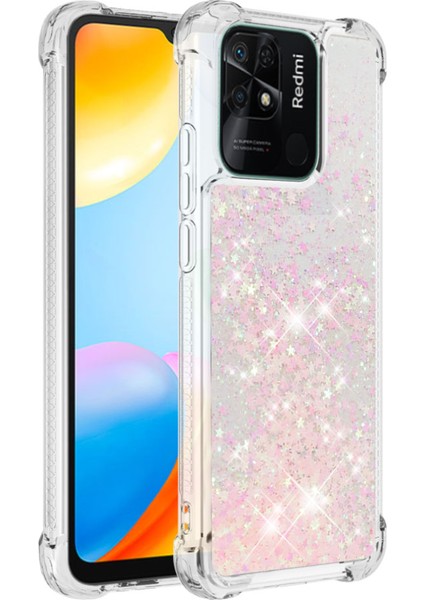 Xiaomi Redmi Için 10C Sıvı Quicksans ve Scratch-Dirençli Sequins Tpu Koruyucu Telefon Vaka Pembe/pentagramlar (Yurt Dışından)