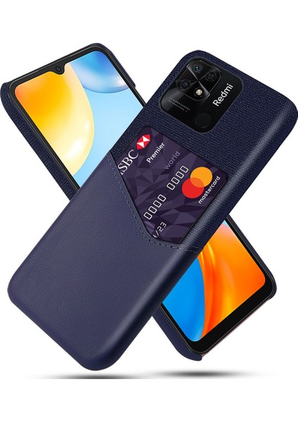 Xiaomi Redmi Için 10C Cep Telefonu Kart Yuvaları Bez Doku Pc+Pu Deri Anti-Fall Arka Kapak Mavisi (Yurt Dışından)