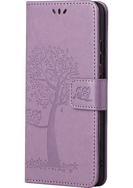 Xiaomi Redmi Için 10C Stand Pu Deri Kılıf Baskılı Baykuş Ağacı Desen Cüzdan Kapağı Strap-Murple ile (Yurt Dışından)