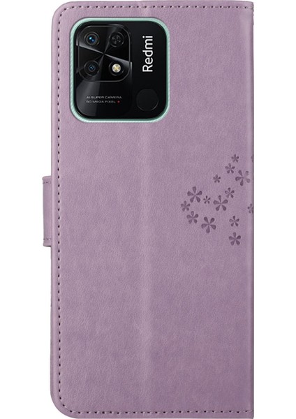 Xiaomi Redmi Için 10C Stand Pu Deri Kılıf Baskılı Baykuş Ağacı Desen Cüzdan Kapağı Strap-Murple ile (Yurt Dışından)