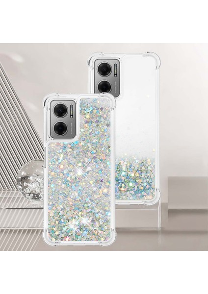 Xiaomi Için Poco M4 5g/redmi Not 11E 5g/redmi 10 5g/redmi 10 Prime+ 5g Sıvı Hızlı ve Şok Geçirmez Sequins Tpu Kapak Iyi Korunmuş Cep Telefonu Kasa-Silver/kalpler (Yurt Dışından)