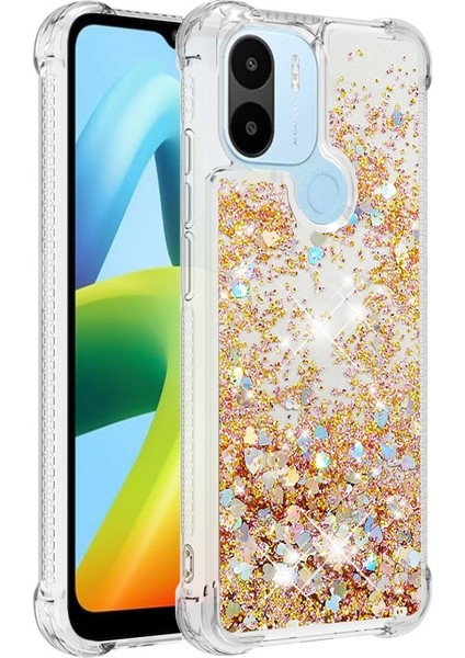 Xiaomi Redmi A1 4g/a2 4g/a1+ 4g/a2+ 4g/poco C50 4g Sıvı Yüzen Glitter Sequins Tpu Telefon Case-Gold/hearts Için (Yurt Dışından)