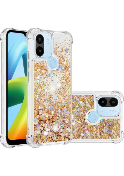 Xiaomi Redmi A1 4g/a2 4g/a1+ 4g/a2+ 4g/poco C50 4g Sıvı Yüzen Glitter Sequins Tpu Telefon Case-Gold/hearts Için (Yurt Dışından)
