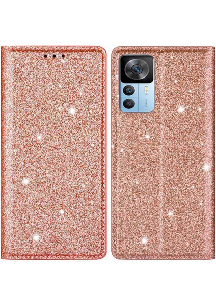 Xiaomi 12T 5G/12T Pro 5g/redmi K50 Ultra 5g Kart Tutucu Tasarım Ince Stand Telefon Kapağı Glitter Pu Deri Cep Telefon Kılıfı Manyetik Oto Absorbed Kapanma Golü Altın (Yurt Dışından)