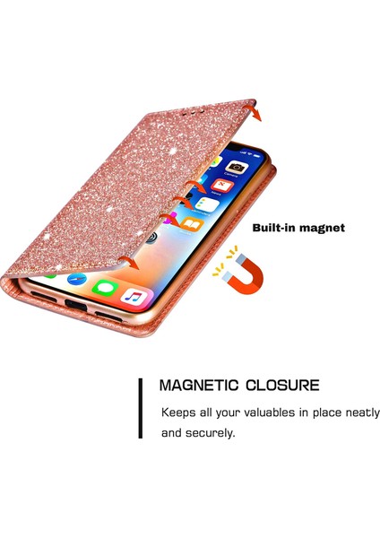 Xiaomi 12T 5G/12T Pro 5g/redmi K50 Ultra 5g Kart Tutucu Tasarım Ince Stand Telefon Kapağı Glitter Pu Deri Cep Telefon Kılıfı Manyetik Oto Absorbed Kapanma Golü Altın (Yurt Dışından)