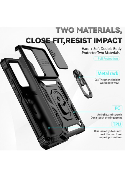 Slayt Kamera Koruyucu Tasarım Telefon Kılıfı Xiaomi 12T 5G/12T Pro 5g/redmi K50 Ultra 5g, Metal Ring Kickstand Anti-Sracratch Pc+Tpu Koruyucu Kapak Black (Yurt Dışından) indirimleri