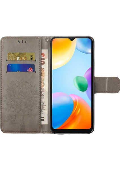 Xiaomi Redmi Için 10C Stand Pu Deri Kılıf Strap-Grey ile Baskalı Baykuş Ağacı Desen Kapağı (Yurt Dışından) modelleri