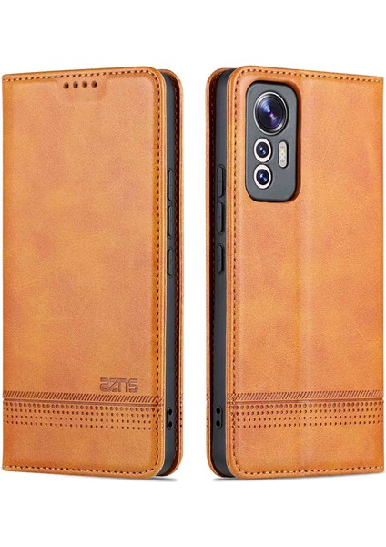 Xiaomi Için 12 Lite 5g Manyetik Otomatik Kapatma Cüzdan Telefon Kılıfı Pu Deri Görüntüleme Stand Flip Cover-Brown (Yurt Dışından)