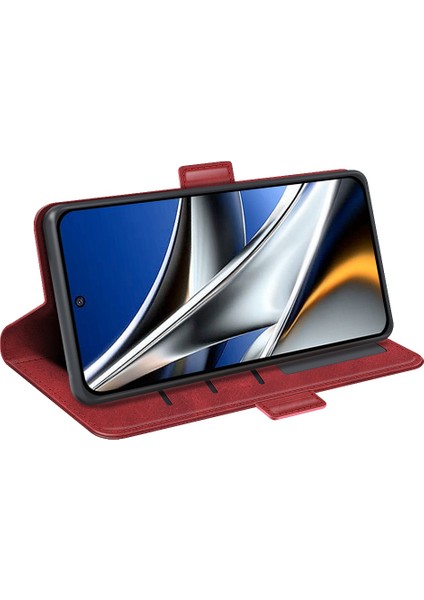 Folio Flip Çift Class Pu Deri Telefon Kabuğu Xiaomi Poco X4 Pro 5g, Katlanabilir Ayarlanabilir Stand Vaka Telefon Cüzdan Aksesuar-Kırmızı (Yurt Dışından) modelleri
