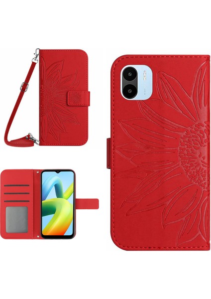HT04 Xıaomı Redmı A1 4g/a2 4g Cüzdan Stand Omuz Kayışı Kırmızılı Deri Dostu Cep Telefonu Kapağı (Yurt Dışından)