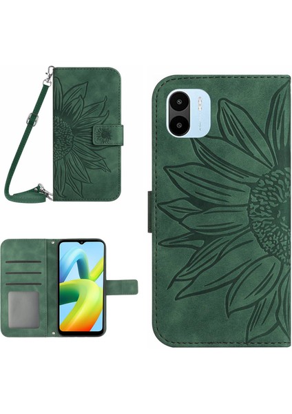 HT04 Xıaomı Redmı A1 4g/a2 4g Cüzdan Stand Omuz Strap-Dark Yeşil Deri Dostu Cep Telefonu Kapağı (Yurt Dışından)