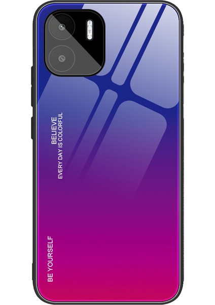 Xiaomi Redmi A1 4g / A2 4g Gradyan Renk Temsilli Cam Telefon Kılıfı Yumuşak Tpu Kenar Pc Geri Hassas Dokunmatik Kapak-Mavi / Gül (Yurt Dışından)