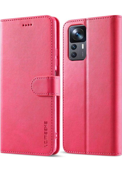 Xiaomi 12T 5g/redmi K50 Ultra 5G/12T Pro 5g Buzağı Dokusu Pu Deri Telefon Stand Magnetic Teclas Cüzdan Telefon Kapak-Pembe (Yurt Dışından)