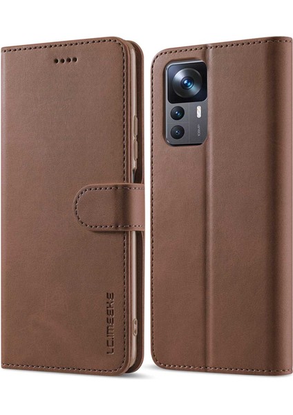 Xiaomi 12T 5g/redmi K50 Ultra 5G/12T Pro 5g Buzağı Doku Pu Deri Telefon Stand Magnetic Teclas Cüzdan Telefon Kapak-Kahverengi (Yurt Dışından)