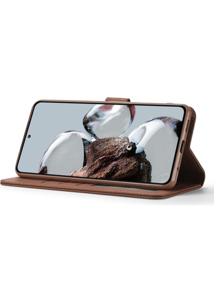 Xiaomi 12T 5g/redmi K50 Ultra 5G/12T Pro 5g Buzağı Doku Pu Deri Telefon Stand Magnetic Teclas Cüzdan Telefon Kapak-Kahverengi (Yurt Dışından) modelleri