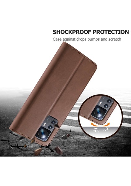 Xiaomi 12T 5g/redmi K50 Ultra 5G/12T Pro 5g Buzağı Doku Pu Deri Telefon Stand Magnetic Teclas Cüzdan Telefon Kapak-Kahverengi (Yurt Dışından) fırsatları