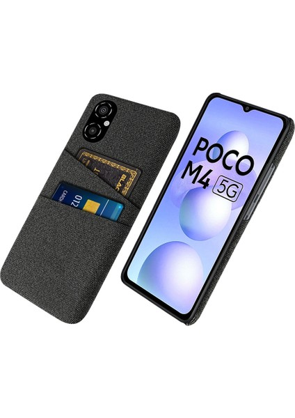 Xiaomi Poco M4 Için 5g Çizgiye Döküm Anti Anti-Cratch Case Yumuşak Dokunmatik Kumaş Doku Pc Arka Kapak Çift Kart Tutucu-Black (Yurt Dışından)