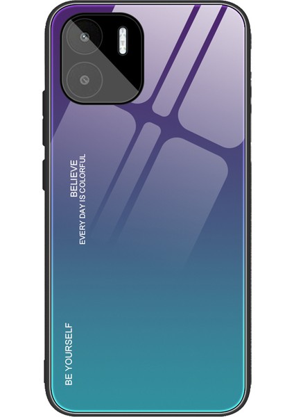 Xiaomi Için Redmi A1 4g / A2 4g Gradyan Renk Temsilli Cam Telefon Kılıfı Yumuşak Tpu Kenar Pc Geri Narin Dokunmatik Kapak Morası / Mavi (Yurt Dışından)
