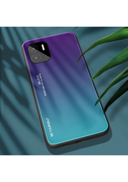 Xiaomi Için Redmi A1 4g / A2 4g Gradyan Renk Temsilli Cam Telefon Kılıfı Yumuşak Tpu Kenar Pc Geri Narin Dokunmatik Kapak Morası / Mavi (Yurt Dışından)