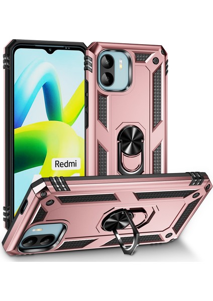 Xiaomi Redmi A1 4g/a2 4g Askeri Derece Drop Anti-Drop Pc+Tpu Koruyucu Kapak Ring Kickstand-Rose Gold (Yurt Dışından)