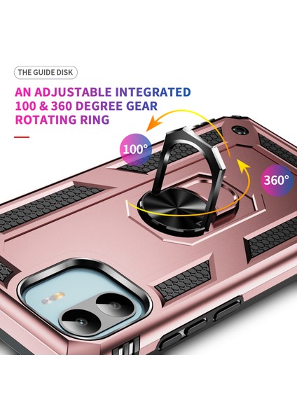 Xiaomi Redmi A1 4g/a2 4g Askeri Derece Drop Anti-Drop Pc+Tpu Koruyucu Kapak Ring Kickstand-Rose Gold (Yurt Dışından) modelleri