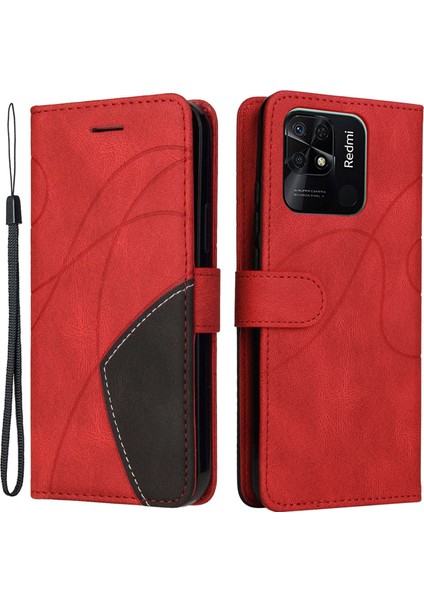 Xiaomi Redmi Için 10C Çift Renkli Ekleme Pu Deri Deri Cüzdan Telefon Kılıfı Kabuklu Stand Kabuğu (Yurt Dışından)