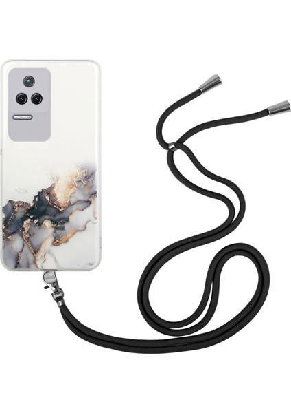 Xiaomi Redmi K50/K50 Pro Marble Desen Için Kabartmalı Şok Geçirmez Tpu Telefon Kapağı Ayarlanabilir Kirap-Black (Yurt Dışından)