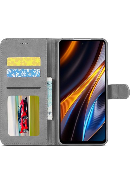 Xiaomi Için Redmi 10 5g/poco M5 4g/m4 5g/redmı Not 11E 5g/redmi 10 Prime+ 5g/11 Prime 5g Telefon Cüzdan Kılıf Pu Deri Deri Stand Manyetik Telefon Kapak-Grey (Yurt Dışından)