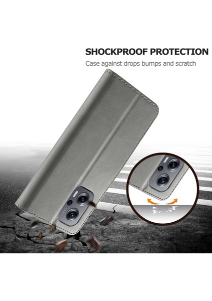 Xiaomi Için Redmi 10 5g/poco M5 4g/m4 5g/redmı Not 11E 5g/redmi 10 Prime+ 5g/11 Prime 5g Telefon Cüzdan Kılıf Pu Deri Deri Stand Manyetik Telefon Kapak-Grey (Yurt Dışından)