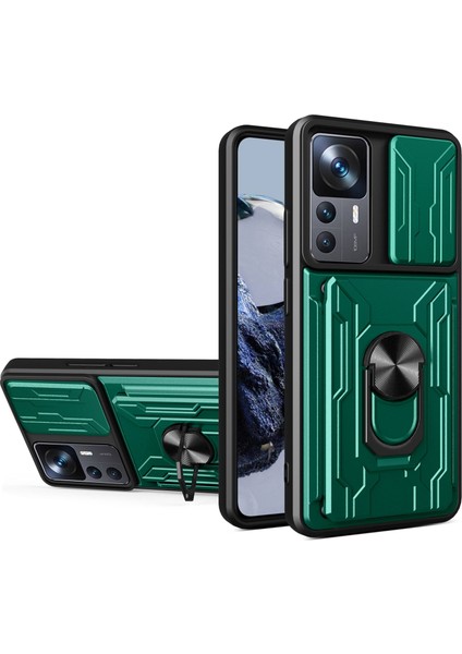 Xiaomi 12T Pro 5g Kart Tutucu Yüzüğü Manyetik Kickstand Telefon Kılıfı Pc+Tpu Slayt Kamera Kapağı ile Telefon Koruyucu (Yurt Dışından)