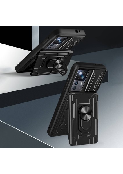 Xiaomi 12T Pro 5g Kart Tutucu Yüzüğü Manyetik Kickstand Telefon Kılıfı Pc+Tpu Slayt Kamera Kapağı ile Telefon Koruyucu (Yurt Dışından)