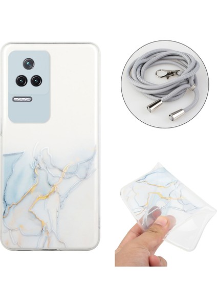 Xiaomi Redmi K50/K50 Pro Marble Desen Için Kabartmalı Şok Geçirmez Tpu Telefon Kapağı Ayarlanabilir Kirkar-Grey (Yurt Dışından)