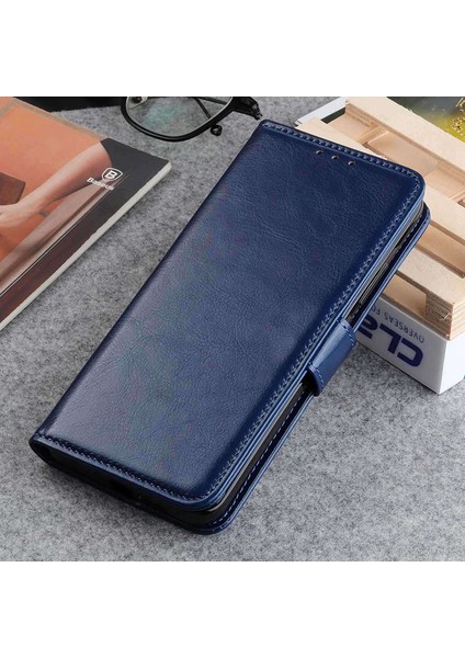 Xiaomi Için Poco M4 5g / Poco M5 4g / 5g Manyetik Pu Deri Deri Folio Kılıf Çılgın At Dokusu Tpu Şok Geçirmez Iç Kabuk Stand Stand Cüzdan Telefon Kapak Mavisi (Yurt Dışından)