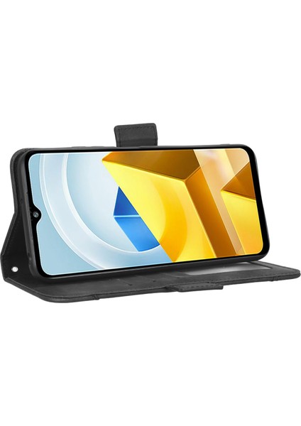 Xiaomi Için Poco M5 4g Pu Çok Kart Yuvaları Katlanabilir Stand Cüzdan Telefon Kapağı Telefon Kılıfı Black (Yurt Dışından)