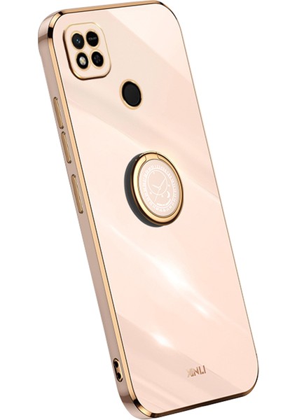 Xiaomi Redmi 10A Için Xinli Ring Tutucu Kickstand Telefon Kılıfı, Elektraplatma Altın Kenar Tpu Telefon Kapak Pembe (Yurt Dışından)