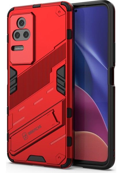 Xiaomi Için Redmi K50 PRO/K50 Sabit Pc+Yumuşak Tpu Şok Geçirmez Cep Telefonu Kasası Kickstand Cover-Red (Yurt Dışından)