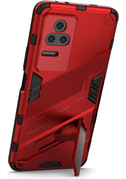 Xiaomi Için Redmi K50 PRO/K50 Sabit Pc+Yumuşak Tpu Şok Geçirmez Cep Telefonu Kasası Kickstand Cover-Red (Yurt Dışından)