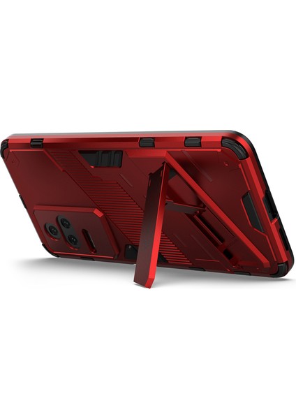 Xiaomi Için Redmi K50 PRO/K50 Sabit Pc+Yumuşak Tpu Şok Geçirmez Cep Telefonu Kasası Kickstand Cover-Red (Yurt Dışından)