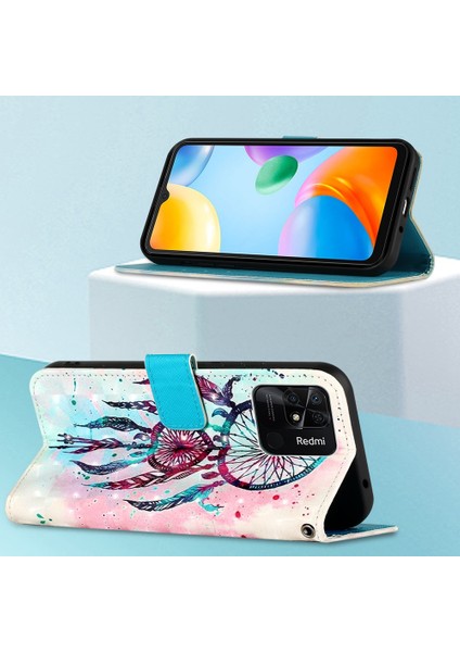 Xiaomi Için Redmi 10C 4g/redmi 10 (Hindistan) Çizgiye Dönüş Anti-Damla Damla Koruma 3D Desen Standı Pu Deri Kılıf Cüzdanlı Rüzgar Rüzgar Zil (Yurt Dışından)