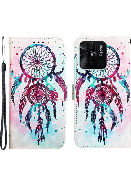 Xiaomi Için Redmi 10C 4g/redmi 10 (Hindistan) Çizgiye Dönüş Anti-Damla Damla Koruma 3D Desen Standı Pu Deri Kılıf Cüzdanlı Rüzgar Rüzgar Zil (Yurt Dışından)